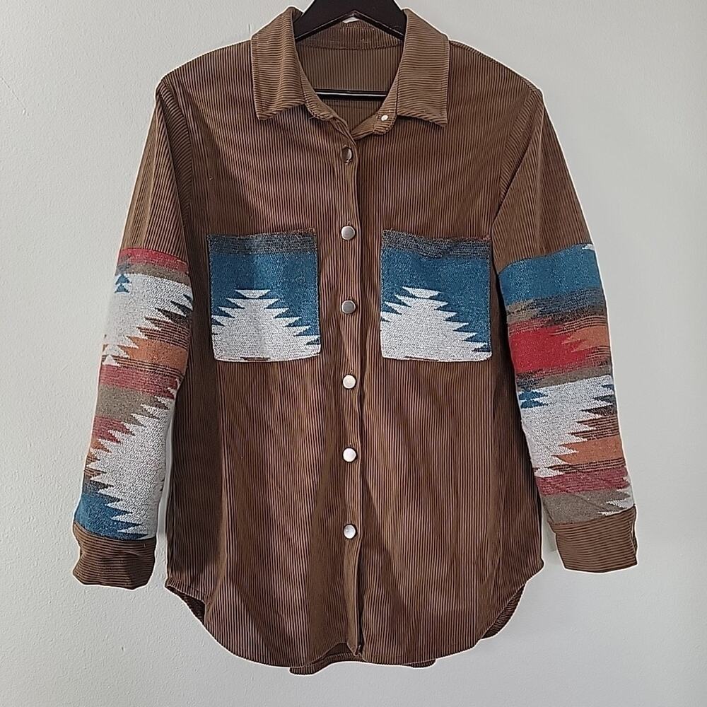 Unbranded Corduroy Shirt Jacket Western Aztec Tribal Overshirt‎ Medium